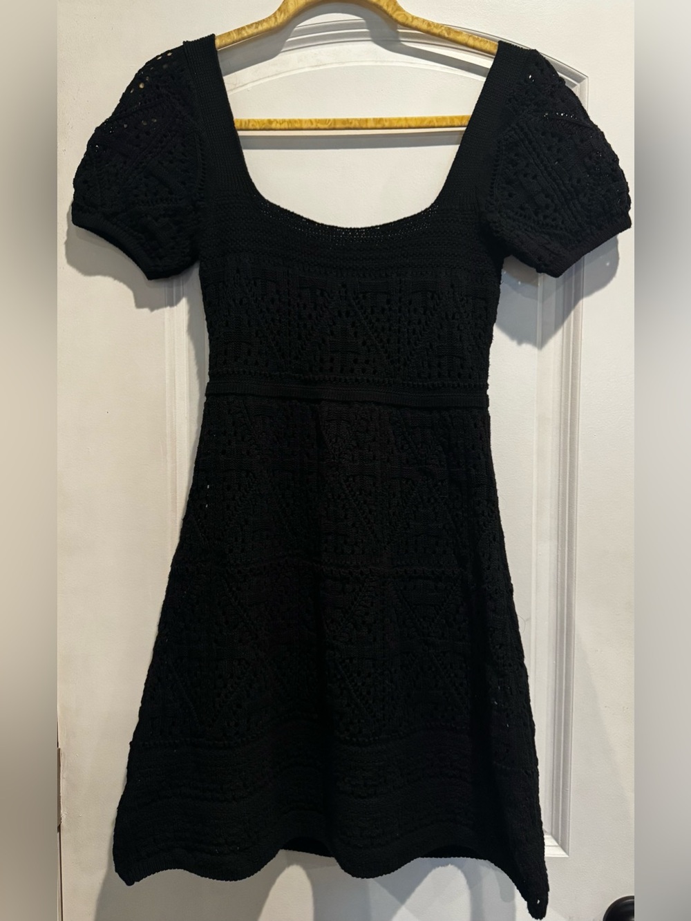 Zara Black Crochet Knit Square Neck Mini Dress Size M